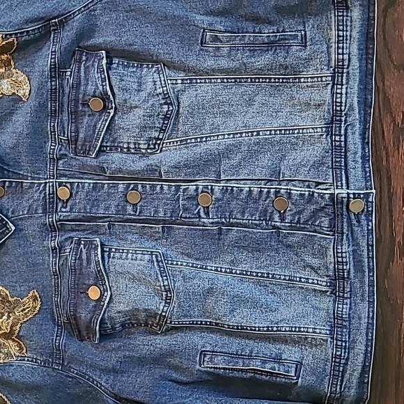 Denim 24/7 Wmns Plus 30W Blue Denim Gold Beaded Sequins Jacket Embellished Bling - Picture 8 of 16